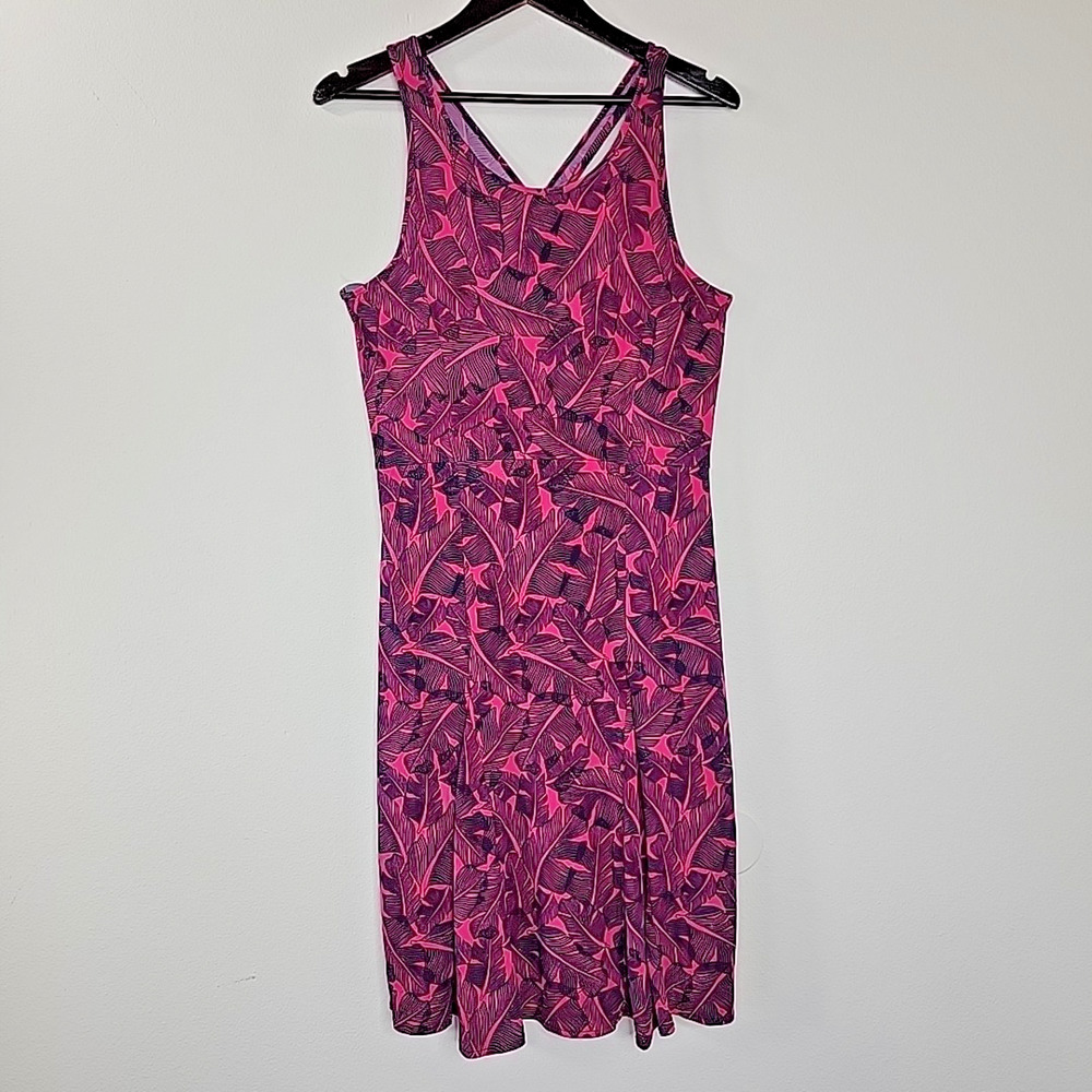 Banana Republic Women's Fit & Flare Dress M Pink Navy Cross Back NWOT